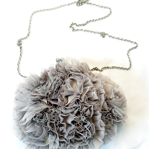 Cute, Chic Grey Tulle Purse with Silver Chain - Picture 1 of 5
